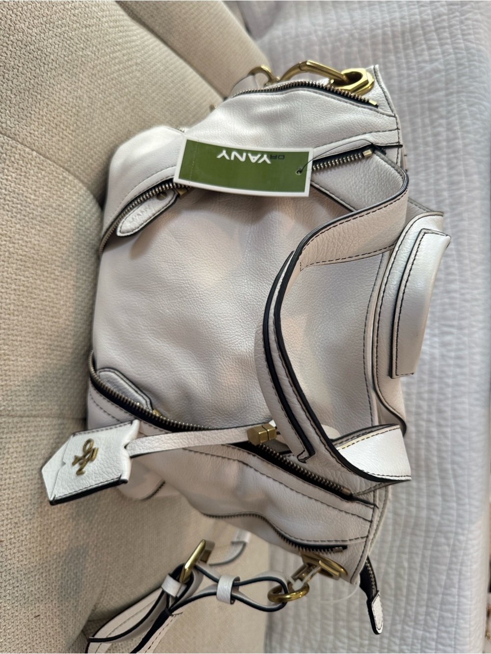 orYANY White Leather Shoulder Bag with Gold Hardware